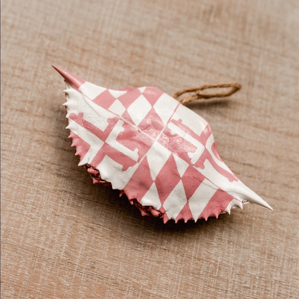 Maryland Flag Breast Cancer Awareness Painted Crab Shell Art Decor Ornament